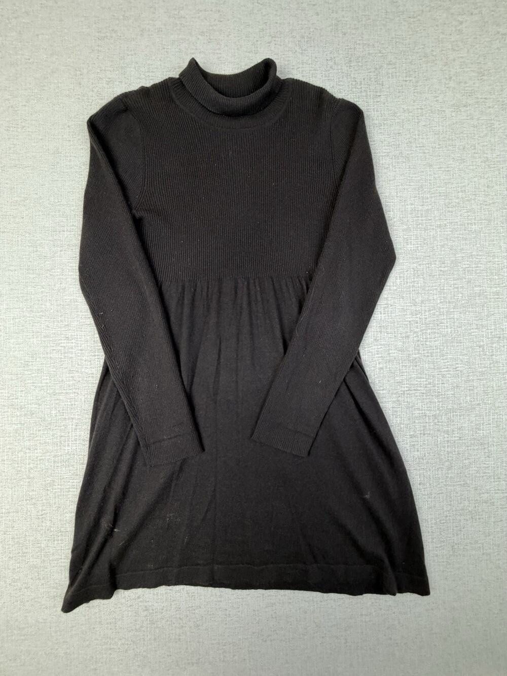 Magaschoni Women’s L Black Silk Cashmere Turtleneck Mini Sweater Dress